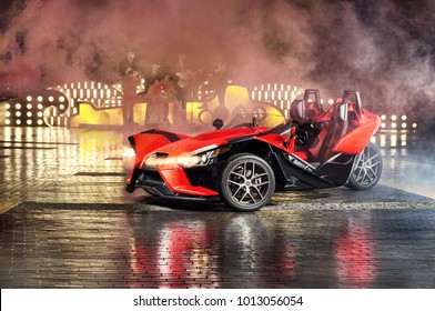 Vinnitsa, Ukraine - 18 November 2017: Polaris Slingshot, A Three-wheeled Motor Vehicle On Road