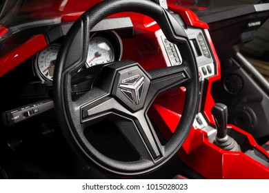 Vinnitsa, Ukraine - 18 November 2017: Polaris Slingshot, A Three-wheeled Motor Vehicle - Helm