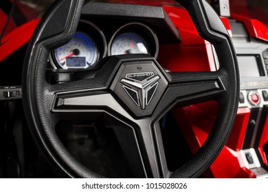 Vinnitsa, Ukraine - 18 November 2017: Polaris Slingshot, A Three-wheeled Motor Vehicle - Helm