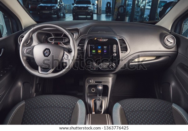Vinnitsa,\
Ukraine - April 02, 2019. Renault Captur - new model car\
presentation in showroom - interior\
inside