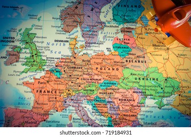 Vinnitsa, Ukraine - August 25 , 2017: plane on the map of europe - Shutterstock ID 719184931
