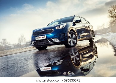 Vinnitsa, Ukraine - February 19, 2017.KIA Niro Concept Car - On Road In Motion