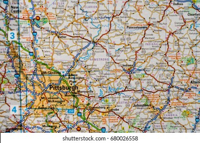 Vinnitsa, Ukraine - June 25 , 2017:Pittsburgh on the map close up