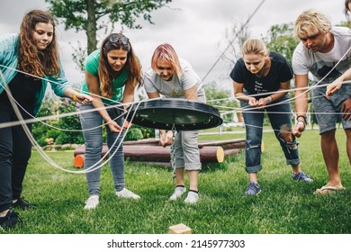 Vinnitsa Ukraine - May 2019: Team Building Activities. Young People Play Games Outside To Enhance Social Relations