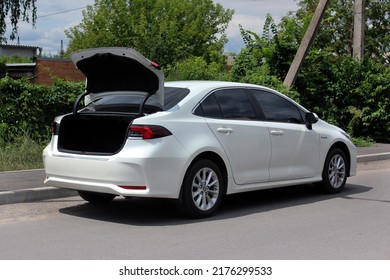 Vinnytsia, Ukraine; July 08, 2022. Toyota Corolla open trunk. Toyota Corolla trunk. Toyota Corolla rear view.