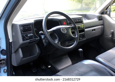 Vinnytsia, Ukraine; June 15, 2022. Volkswagen Transporter T4 driver seat. VW Transporter interior. VW T4 dashboard.