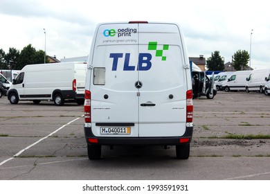 Vinnytsia, Ukraine; June 19, 2021. White Mercedes Sprinter 316 Cargo Van 2018 On The Parking Lot. Back View. Editorial Photo.