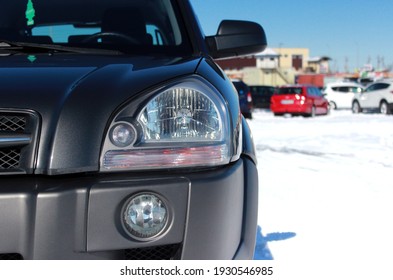 Vinnytsia, Ukraine; March 06, 2021. Grey Hyundai Tucson 2007. Left headlight. Editorial photo. - Shutterstock ID 1930546985