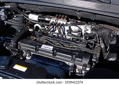 Vinnytsia, Ukraine; March 06, 2021. Hyundai Tucson Engine. Gas Installation. Editorial Photo.