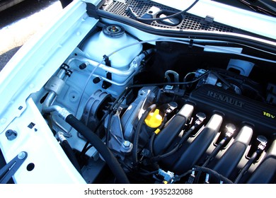 Vinnytsia, Ukraine; March 13, 2021. Renault Duster Engine. Gas Installation In The Engine. Front View. Editorial Photo.