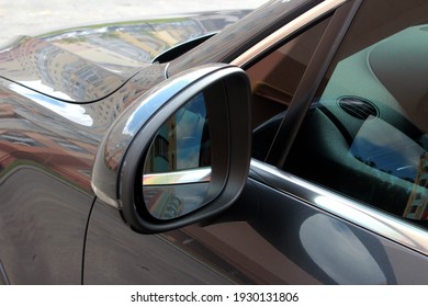 Vinnytsia, Ukraine; May 22, 2020. Grey Volkswagen Touareg V6 TDI 2016. Left Rearview Mirror. Editorial Photo.