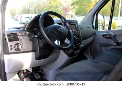 Vinnytsia, Ukraine; October 21, 2021. Mercedes Sprinter Cargo Van Driver Seat. Mercedes Sprinter Dashboard. Mercedes Sprinter Interior. Editorial Photo.