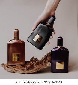 Vinnytsia  Ukraine - September 2021: Tom Ford perfume creative photography. Best sellers and most popular perfume in th world. The orchid collection