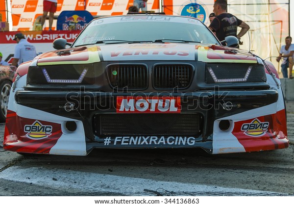 Vinnytsia,Ukraine-July 25, 2015:\
Drift car brand BMW parked in a park-service after the races of the\
Drift championship of Ukraine on July 25,2015 in Vinnytsia,\
Ukraine.