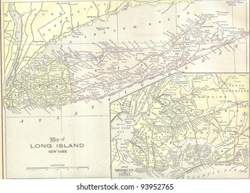 Vintage 1891 map of Long Island; out of copyright From old Atlas of the World