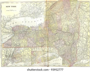 Vintage 1891 Map Of New York; Out Of Copyright From Old Atlas Of The World