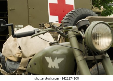 Vintage 1940s Army Marchless motorbike and vehicle Brighouse, West Yorkshire, UK,  June 2nd 2019