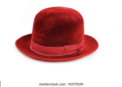 Vintage 50 Years Old Red Hat, Made In USSR, Over White Background