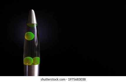 Vintage 60s Lava Lamp Green Psychedelic On Black Background