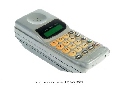 A Vintage 80s And 90s Style Old Cell Phone Over A White Background.