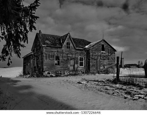 old houses in black and white