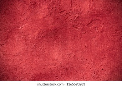 Vintage Abstract Crimson Background Or Rough Pattern Red Plaster Texture