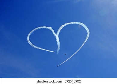 Vintage Aircraft Sky Writing Romantic Heart Shape.