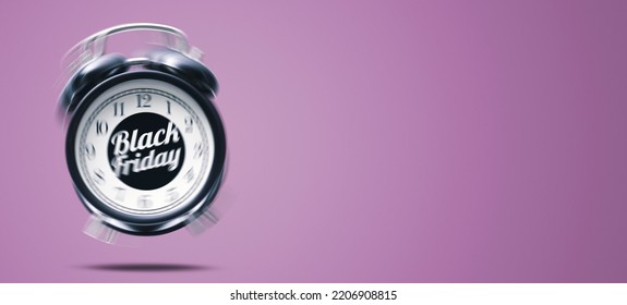 Vintage alarm clock ringing and Black Friday promotional sale: hurry up!  - Powered by Shutterstock