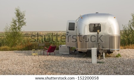 Vintage america mobile home on a camping site in the Netherlands