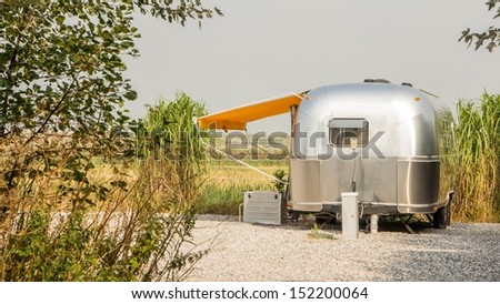 Vintage america mobile home on a camping site in the Netherlands