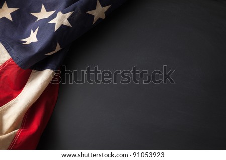 Vintage American flag on a chalkboard with space for text