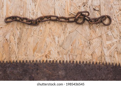 Vintage Antique Hand Saw On Wooden Background, Saw Teeth