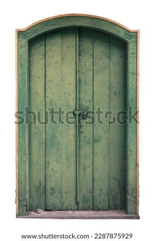 Vintage arched wooden door isolated on white background, Brazilian old door