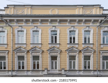 Vintage architecture classical facade building.  Front view 