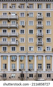 Vintage Architecture Classical Facade Old Residential Building In Soviet Stalin``` Empire Style Front View 