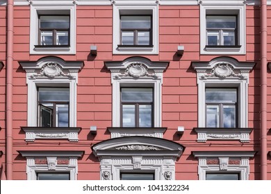 Vintage Architecture Classical Facade Windows Pink Stock Photo ...