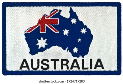 Vintage Australian National Flag Stars Design Badge Tag, Isolated Embroidered Rectangular Australia Souvenir Sew-on Clothing Label Union Jack Star Blazer Patch, Large Detailed Horizontal Macro Closeup