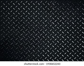 Vintage Background Of Metal Diamond Plate In A Dark Gray Color. Top View, Copy Space.