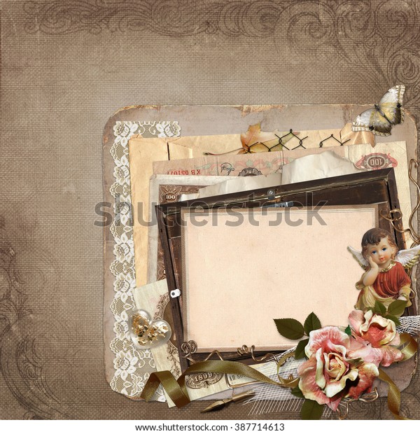 Vintage Background Old Frames Angels Roses Stock Photo Edit Now