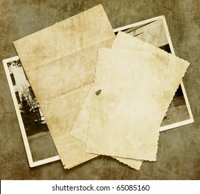 Vintage Background With Old Paper, Letters And Photos