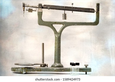 Vintage Balance Beam Scale With Little Bottles