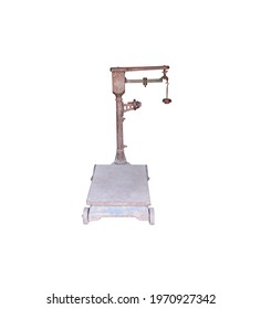 Vintage A Balance Beam Scale For Weighing Rice Isolated On White Background , Clipping Path
