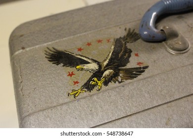 Vintage Bald Eagle Print On Old Tackle Box