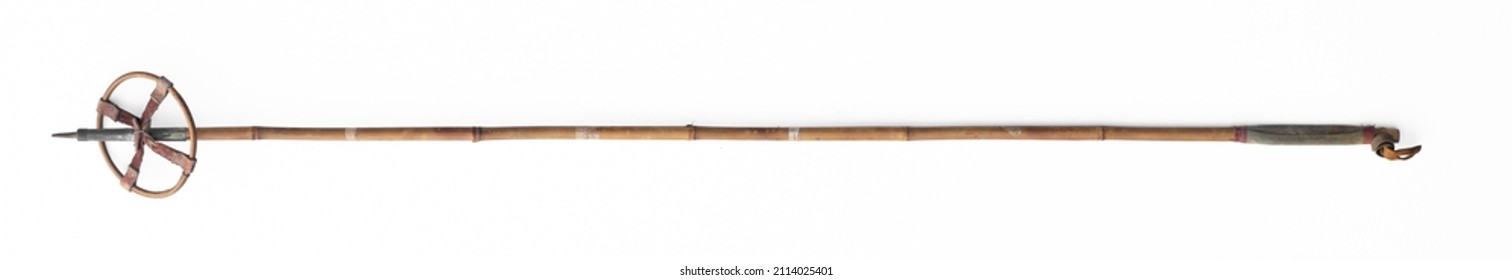 Vintage Bamboo Ski Poles Isolated On White Background