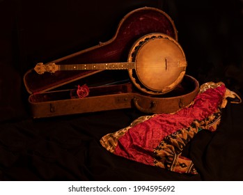 Vintage Banjo In Case Oil Painting Style Photo 