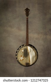 Vintage Banjo On Gray Background