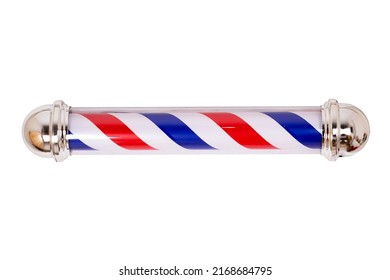 Vintage Barber Pole, Rotating, Illuminated, With Red Blue Stripe, Isolated With White Background, Barber Pole