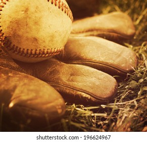 Vintage Baseball Glove And Ball