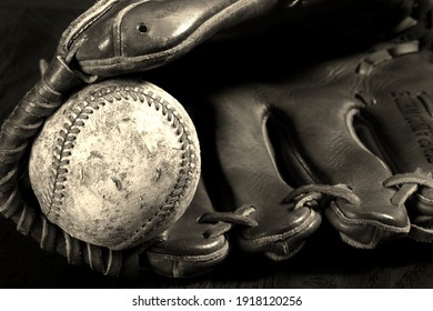 Vintage Baseball Glove In Black And White 