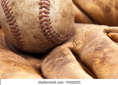 Vintage Baseball And Glove Closeup